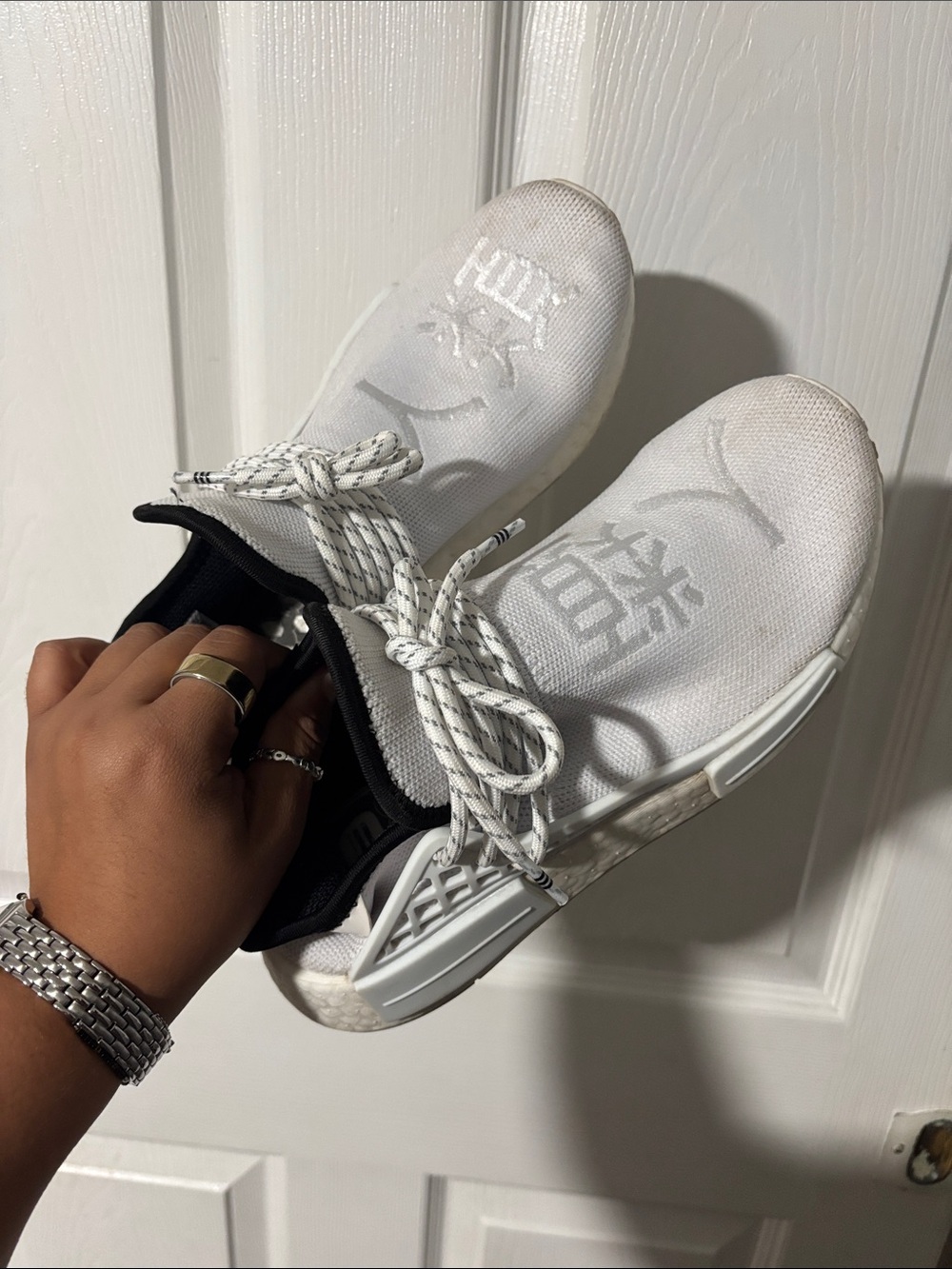 Pharrell, human races White Knit Lace-Up Sneakers men 6.5